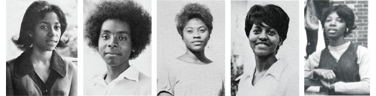 year book photos of the first five african american students to attend Wesleyan College